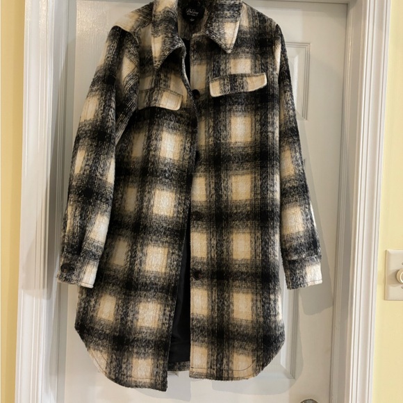 CoffeeShop Jackets & Blazers - Black and Cream Plaid Teddy Jacket